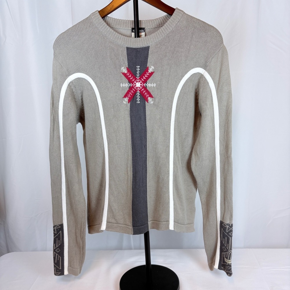 Columbia XCO Women Snowflake Knit Cotton Sweater Nordic Fair Isle Apres Ski M